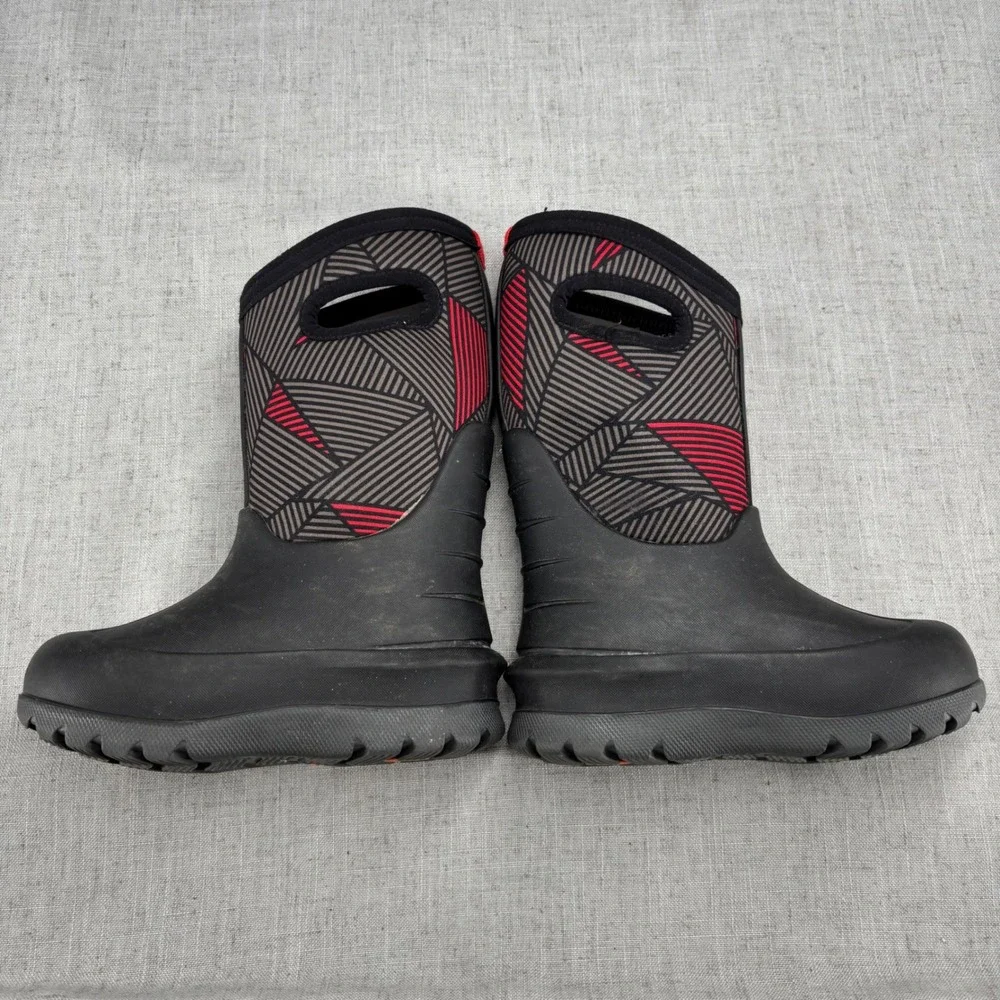 Bogs Kids Neo-Classic Geo Waterproof Winter Boots Black Red Grey Size 10